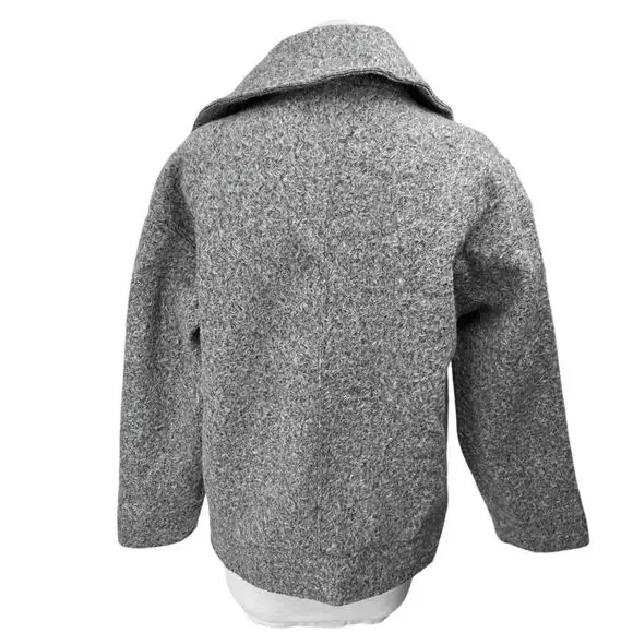 Zara Boucle Women's Gray Asymmetric Zip Collared Oversized Over Coat Jacket Sz S - Picture 6 of 8